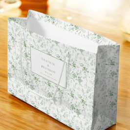 Sacola Para Presentes Grande Noiva Floral Clássico Toile Verde Sage Casamento