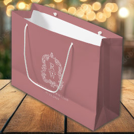 Sacola Para Presentes Grande Noiva Monograma Crest Rose Empoeirado Casamento