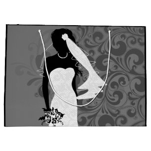 Sacola Para Presentes Grande Noiva Negra Silhueta em Vestido de Noiva Branco