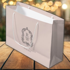 Sacola Para Presentes Grande Noiva Rosa Bege Crista Monograma Casamento