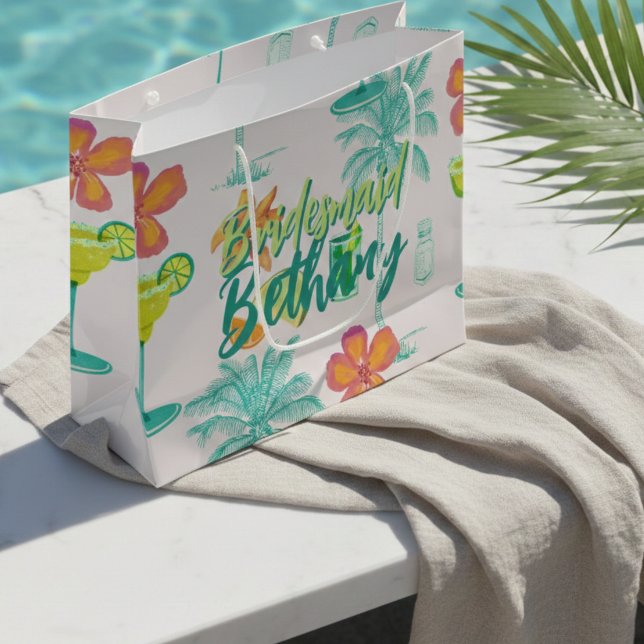 Sacola Para Presentes Grande Noiva Tropical Véu Margarita (Margarita Veil Tropical Bridesmaid Large Gift Bag)