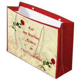 Sacola Para Presentes Grande Noivo Querido Rosa Vermelha no design de Natal