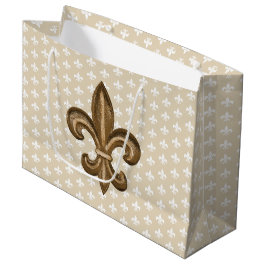 Sacola Para Presentes Grande Nola Dourada e White French Fleur De Lis