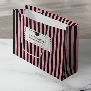 Sacola Para Presentes Grande Nome Comercial com Listras Elegantes e Bordas Reco