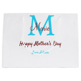 Sacola Para Presentes Grande nome cor-de-rosa simples e mínimo do monograma azu