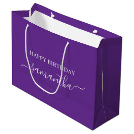 Sacola Para Presentes Grande Nome da Assinatura do Script Elegante Branco Roxo 