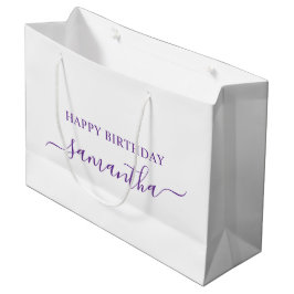 Sacola Para Presentes Grande Nome da Assinatura do Script Elegante Roxo Real