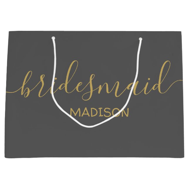 Sacola Para Presentes Grande Nome da Bridesmaid Personalizada - Cinza de Script (Frente)