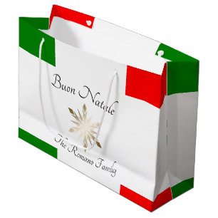 Sacola Para Presentes Grande Nome da família italiana Buon Natale Flag e Snowfl