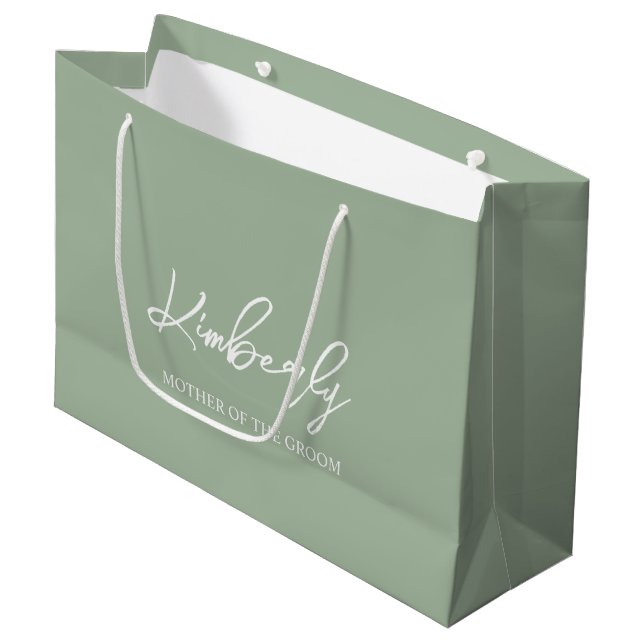 Sacola Para Presentes Grande Nome da Festa de casamento Personalizada Verde Sag (Frente inclinada)