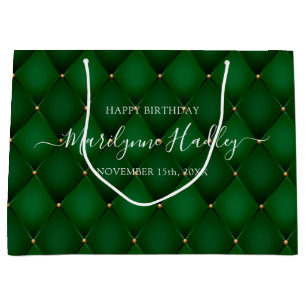 Sacola Para Presentes Grande Nome Data Arlequim Verde Esmeralda Aniversário 