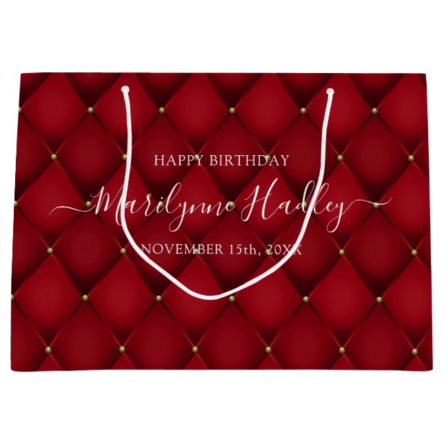 Sacola Para Presentes Grande Nome Data Harlequin Red Birthday (Frente)