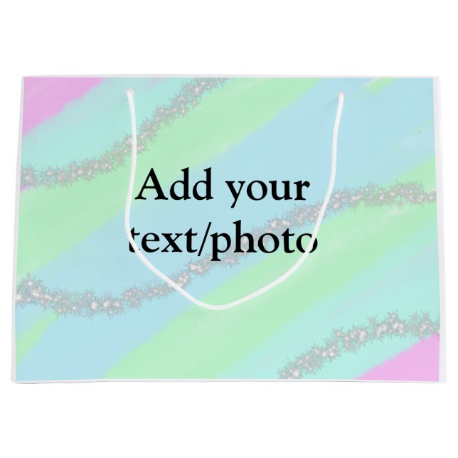 Sacola Para Presentes Grande Nome de adição do pastel cintilante verde-rosa azu (Frente)