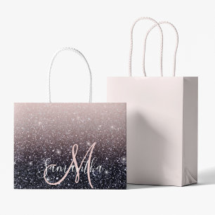 Sacola Para Presentes Grande Nome de cintilações preto e rosa modernos