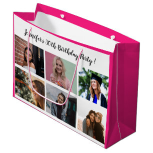 Sacola Para Presentes Grande Nome de Colagem de Foto Personalizado 12 Festa de 
