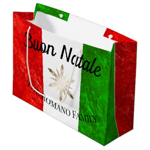 Sacola Para Presentes Grande Nome de Família Italiano Bandeira de Buon Natale N