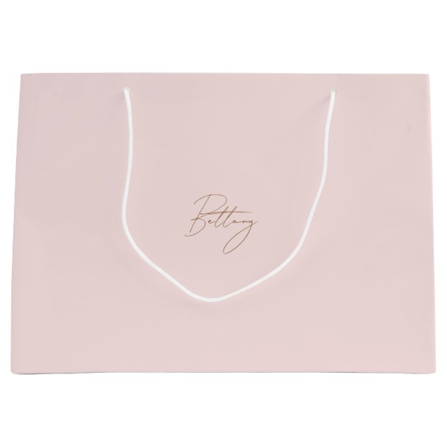 Sacola Para Presentes Grande Nome de Script Dourado Pink e Chic Blush Elegante (Frente)
