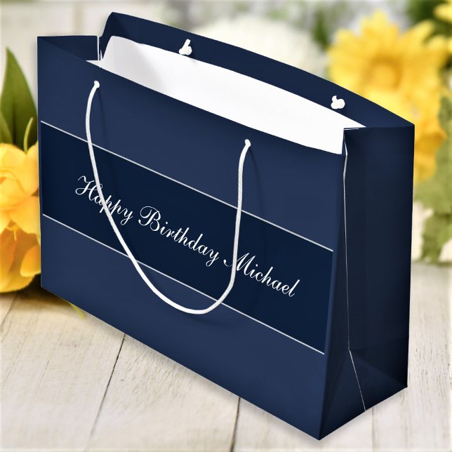 Sacola Para Presentes Grande Nome de Texto do Script Personalizado de Aniversár (Criador carregado)