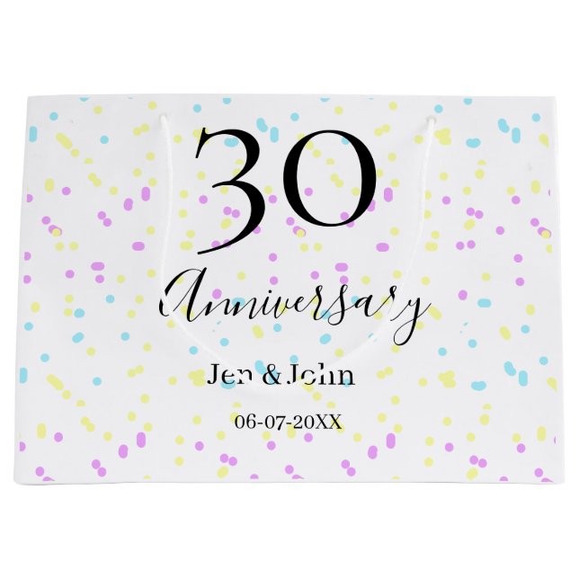 Sacola Para Presentes Grande Nome do aniversário da 30 da bolinhas de  amarelo- (Frente)