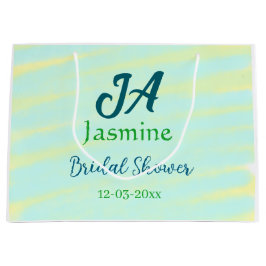 Sacola Para Presentes Grande Nome do chá de noiva em aquarela pastel azul verde