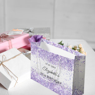 Sacola Para Presentes Grande Nome do confete da lavanda de aniversário