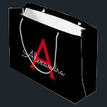 Sacola Para Presentes Grande Nome do Monograma da Rapariga do Script Preto Verm<br><div class="desc">Nome do Monograma Simples Preto e Vermelho do Script Gift Bag. Isto faz o doce e perfeito presente de 16 anos,  casamento,  chá de panela,  aniversário,  chá de fraldas ou festa de solteira para alguém que ama luxo de glama e estilos quíticos.</div>