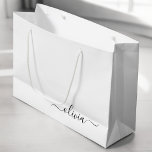 Sacola Para Presentes Grande Nome do Monograma Girly de Script Moderno Branco N<br><div class="desc">Nome do Monograma Simples de Script Preto e Branco - Saco do Presente. Isto faz o doce e perfeito presente de 16 anos,  casamento,  chá de panela,  aniversário,  chá de fraldas ou festa de solteira para alguém que ama luxo de glama e estilos quíticos.</div>