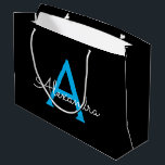 Sacola Para Presentes Grande Nome do Monograma Girly de Script Preto Azul<br><div class="desc">Nome do Monograma Simples Preto e Azul - Saco do Presente. Isto faz o doce e perfeito presente de 16 anos,  casamento,  chá de panela,  aniversário,  chá de fraldas ou festa de solteira para alguém que ama luxo de glama e estilos quíticos.</div>