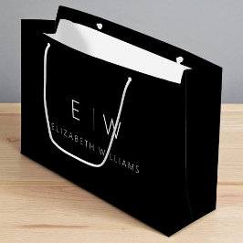 Sacola Para Presentes Grande Nome do Monograma Mínimo Moderno Branco Negro