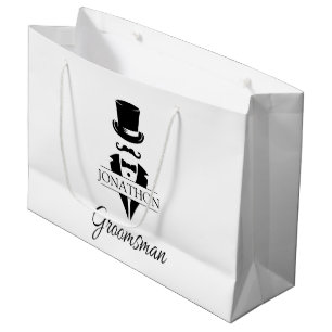 Sacola Para Presentes Grande Nome do Padrinho Bigode Gravata Borboleta