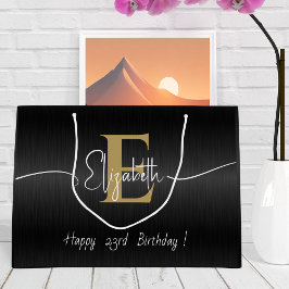 Sacola Para Presentes Grande Nome do Script Dourado Monograma do Elegante Black