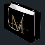 Sacola Para Presentes Grande Nome do Script Elegante Dourado Elegante Monograma<br><div class="desc">Monograma preto Elegante Dourado Nome do Script Elegante Grande Gift Bag</div>