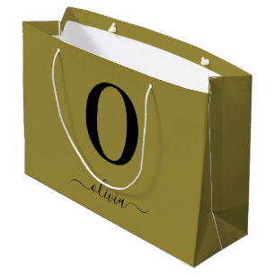 Sacola Para Presentes Grande Nome do Script Monograma Personalizado Dourado E P