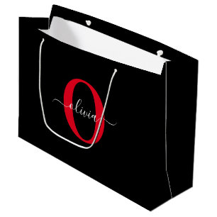 Sacola Para Presentes Grande Nome do Script Monograma Personalizado Vermelho Br
