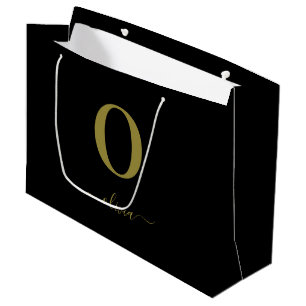 Sacola Para Presentes Grande Nome do Script Monograma Preto Personalizado E Dou