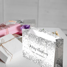 Sacola Para Presentes Grande Nome dos cintiladores de prata branca de Natal