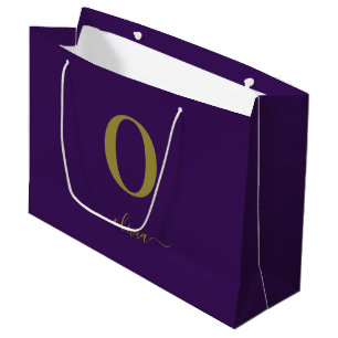 Sacola Para Presentes Grande Nome em Letra Cursiva Monograma Personalizado Roxo