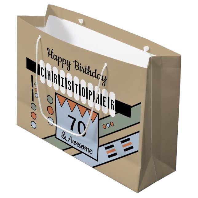 Sacola Para Presentes Grande Nome especial de aniversário do Marco Azul (Frente inclinada)