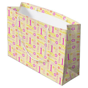 Sacola Para Presentes Grande Nome feito sob encomenda amarelo cor-de-rosa do
