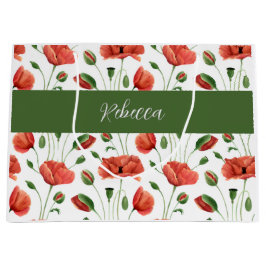 Sacola Para Presentes Grande Nome Monograma Aquarela Flor Silvestre Papoula Ver