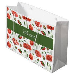Sacola Para Presentes Grande Nome Monograma Aquarela Flor Silvestre Papoula Ver