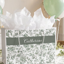Nome Monograma Toile Vintage Floral Verde Salvia