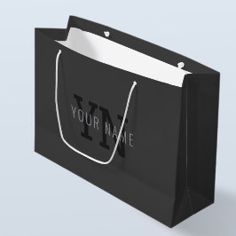 Sacola Para Presentes Grande Nome Monogramado Cinza Escuro Moderno (ou outro te