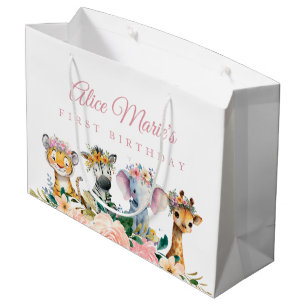 Sacola Para Presentes Grande Nome Personalizado Aquarela Animal de Safari Anive