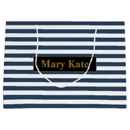 Sacola Para Presentes Grande Nome Personalizado - Bandas Azuis/Brancas