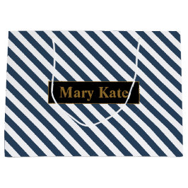 Sacola Para Presentes Grande Nome Personalizado - Bandas Azuis/Brancas