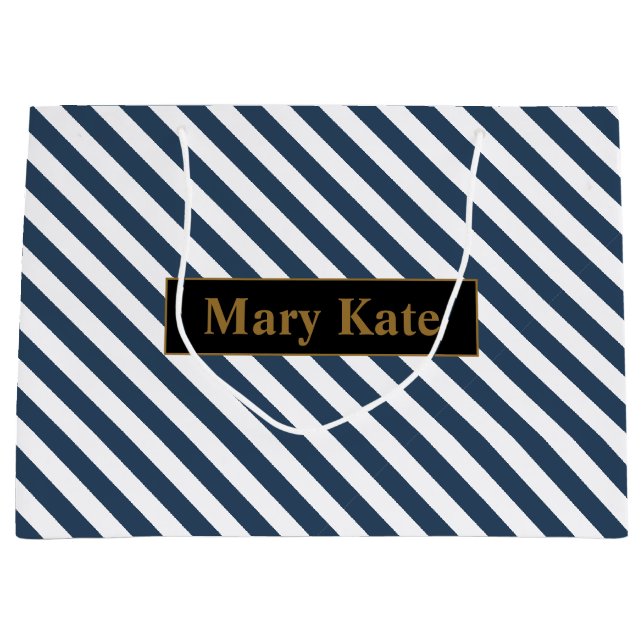 Sacola Para Presentes Grande Nome Personalizado - Bandas Azuis/Brancas (Frente)