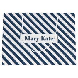 Sacola Para Presentes Grande Nome Personalizado - Bandas Azuis/Brancas