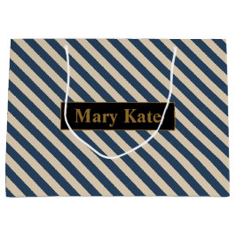 Sacola Para Presentes Grande Nome personalizado Blue/Vanilla Stripes