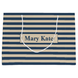 Sacola Para Presentes Grande Nome personalizado Blue/Vanilla Stripes